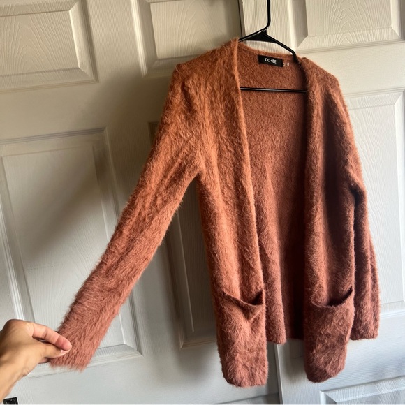 DO+BE Rust Rose Fuzzy Open Front Cardigan Sweater - Picture 1 of 6